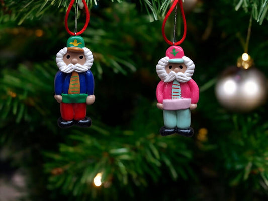 Christmas red green nutcracker ornament / pastel ornament / polymer clay pink nutcracker ornament / polymer clay christmas ornament