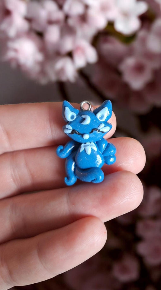 Clay blue moon lunar celestial kitsune fox  charms / polymer clay kawaii fox animal charms stitch marker progress keeper notions