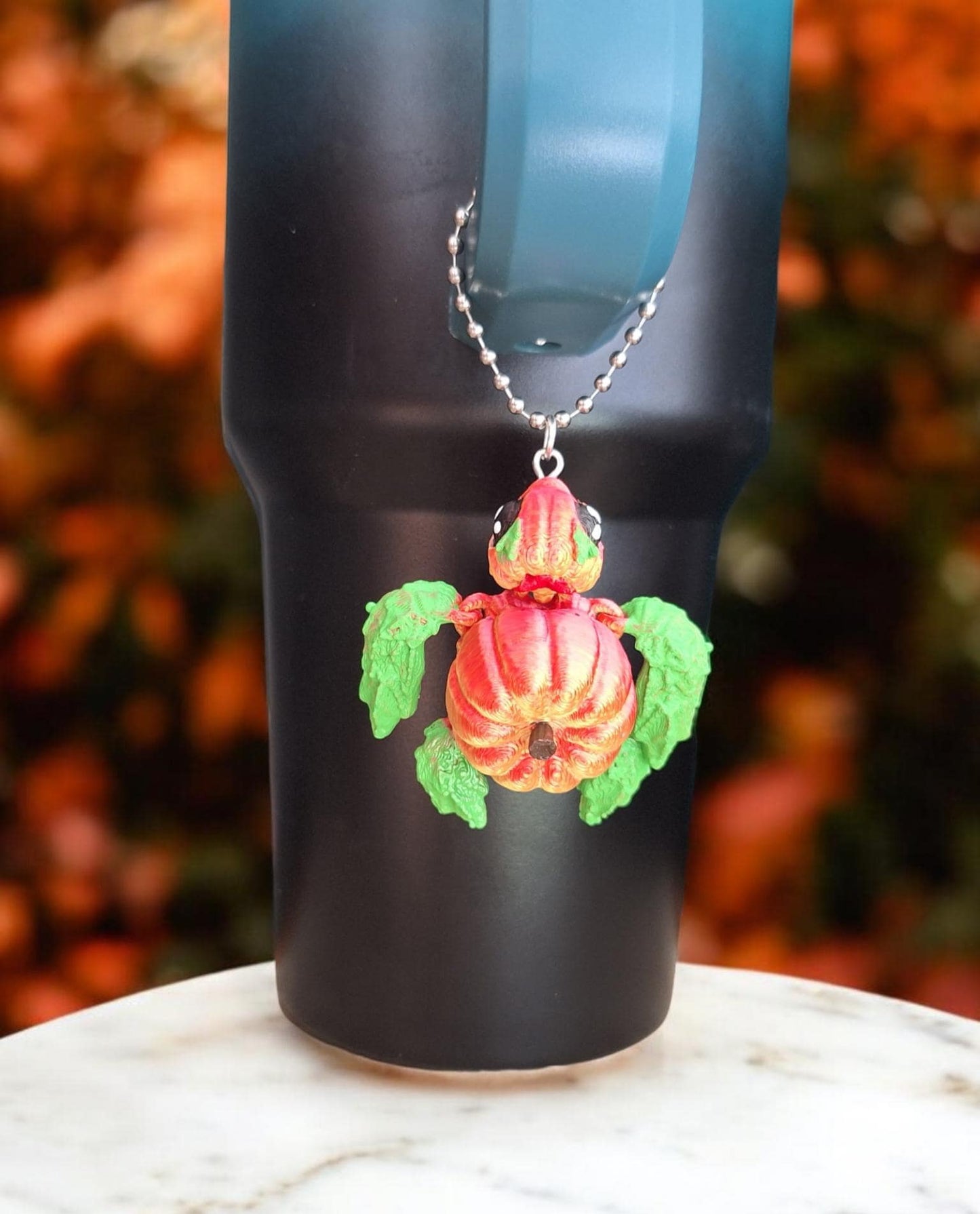 3D articulated red orange pumpkin turtle tumbler handle charm / 3d printed turtle animal halloween fall pumpkin turtle tumbler charm Fidget
