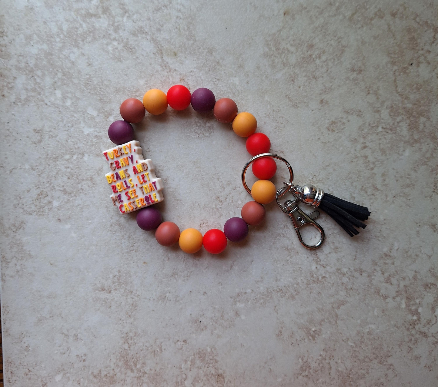 Silicone beaded wristlet keychain / fall Thanksgiving beaded wristlet turkey keychain / pumpkin bag accessories key chain gift