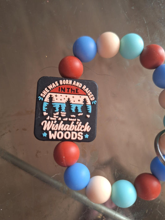 Silicone beaded wristlet keychain / born and raised wishabitch woods silicone beaded wristlet keychain / attitude bag accessories key chain