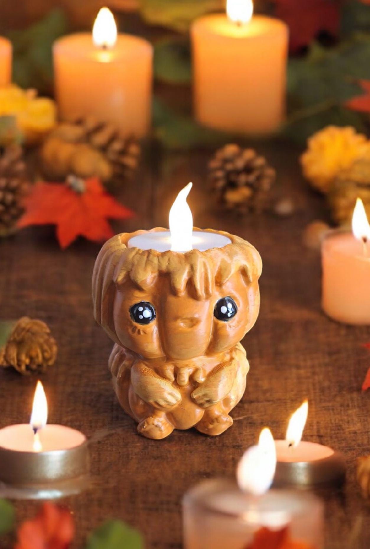 3D printed and painted pumpkin candle tealight holder / 3d printed pumpkin candle desk pet figurine tea light holder Serev3d design