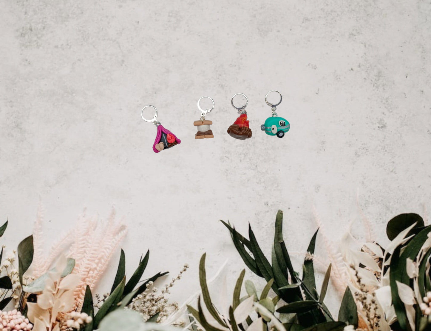 Stitch markers set 4 happy camper bundle / summer spring adventure stitch markers / camping stitch markers / set of four tent smore