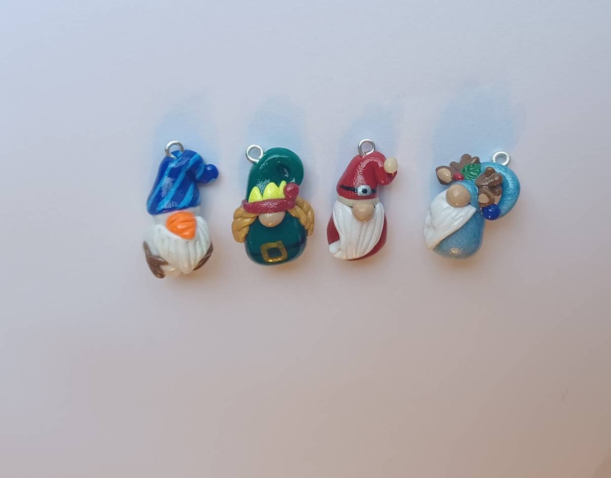 Kawaii christmas gnome charms / polymer clay gnome charms / kawaii christmas holiday charms / snowman reindeer santa elf gnome charms