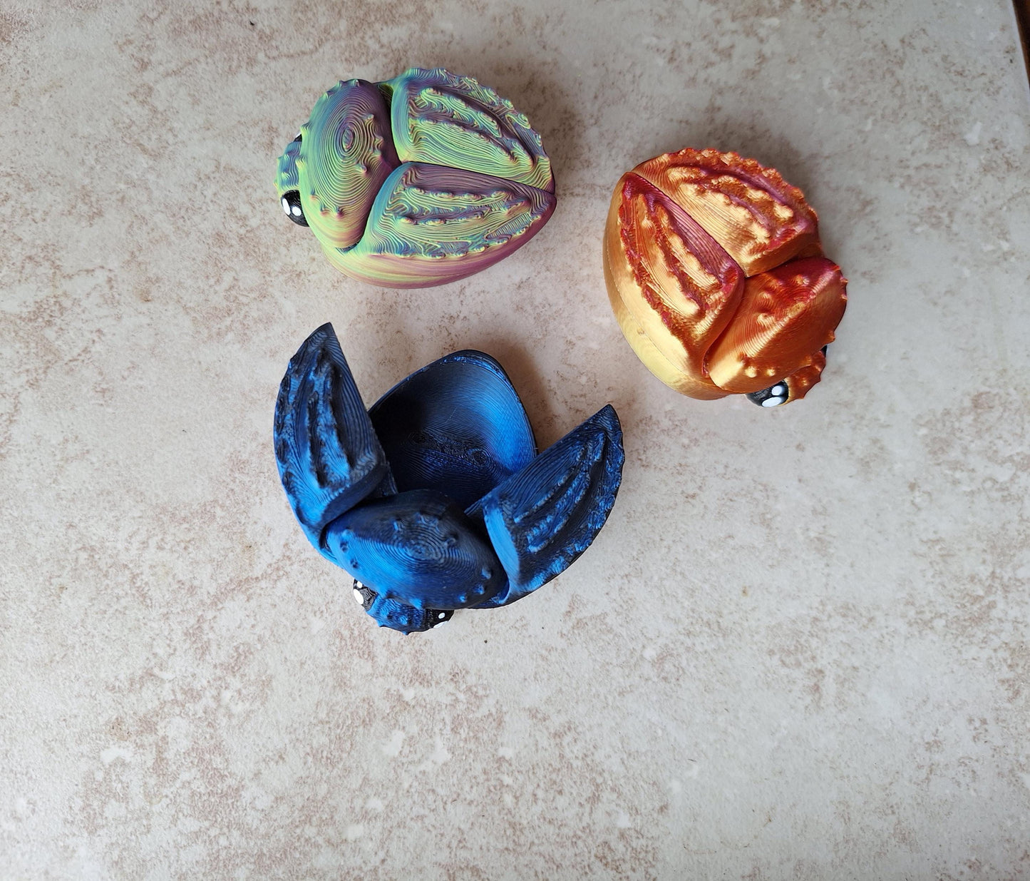 3D articulated green orange rainbow beetle box / 3d printed beetle bug ring box / 3d printed animals figurine knick knack Fidget