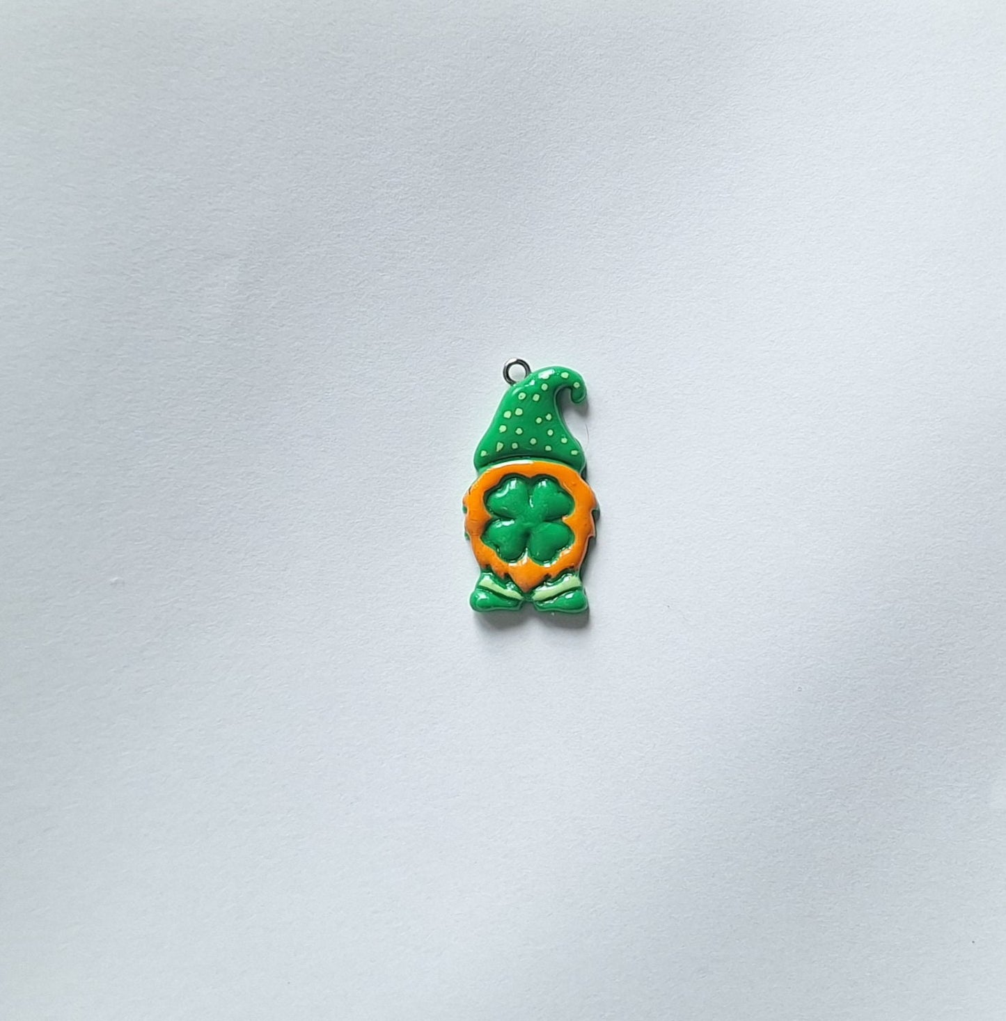 Kawaii polka dot green clover gnome charms / polymer clay st patricks day gnome charm / leprechaun gnome charm stitch marker progress keeper