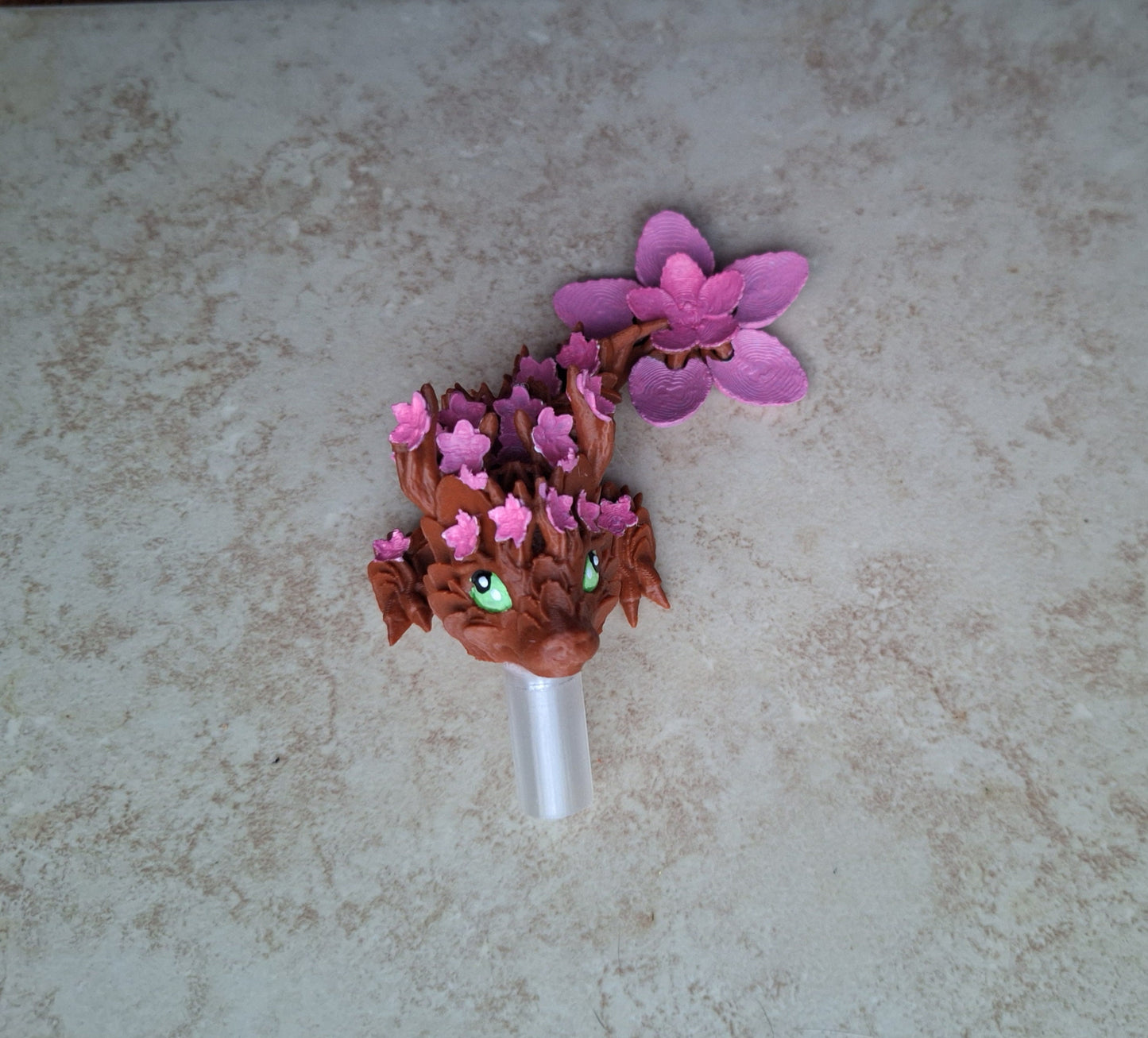3D articulated cherry blossom dragon straw cap / 3d printed dragon animal / flower sakura dragon tadling straw topper cover Fidget figurines
