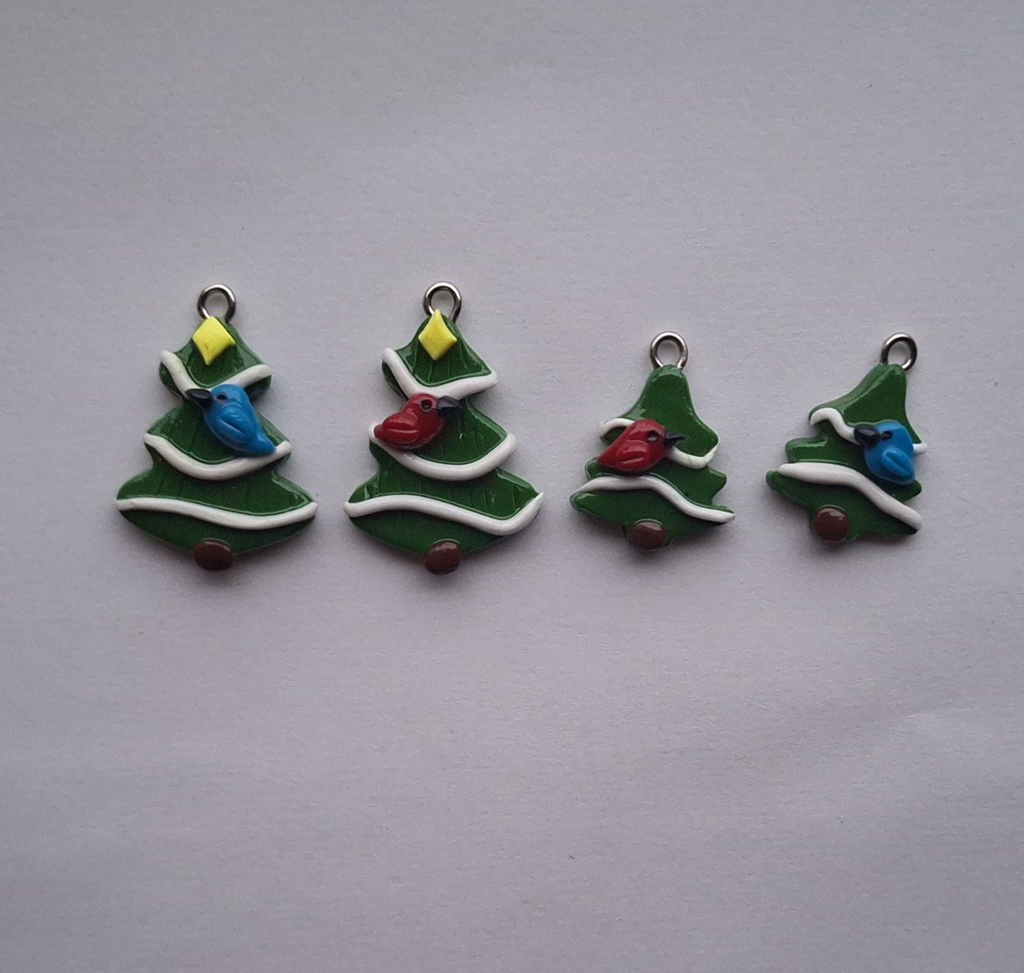 Kawaii Christmas tree charms / polymer clay tree charms / kawaii holiday jewelry / holiday pine tree cardinal blue jay charms stitch marker