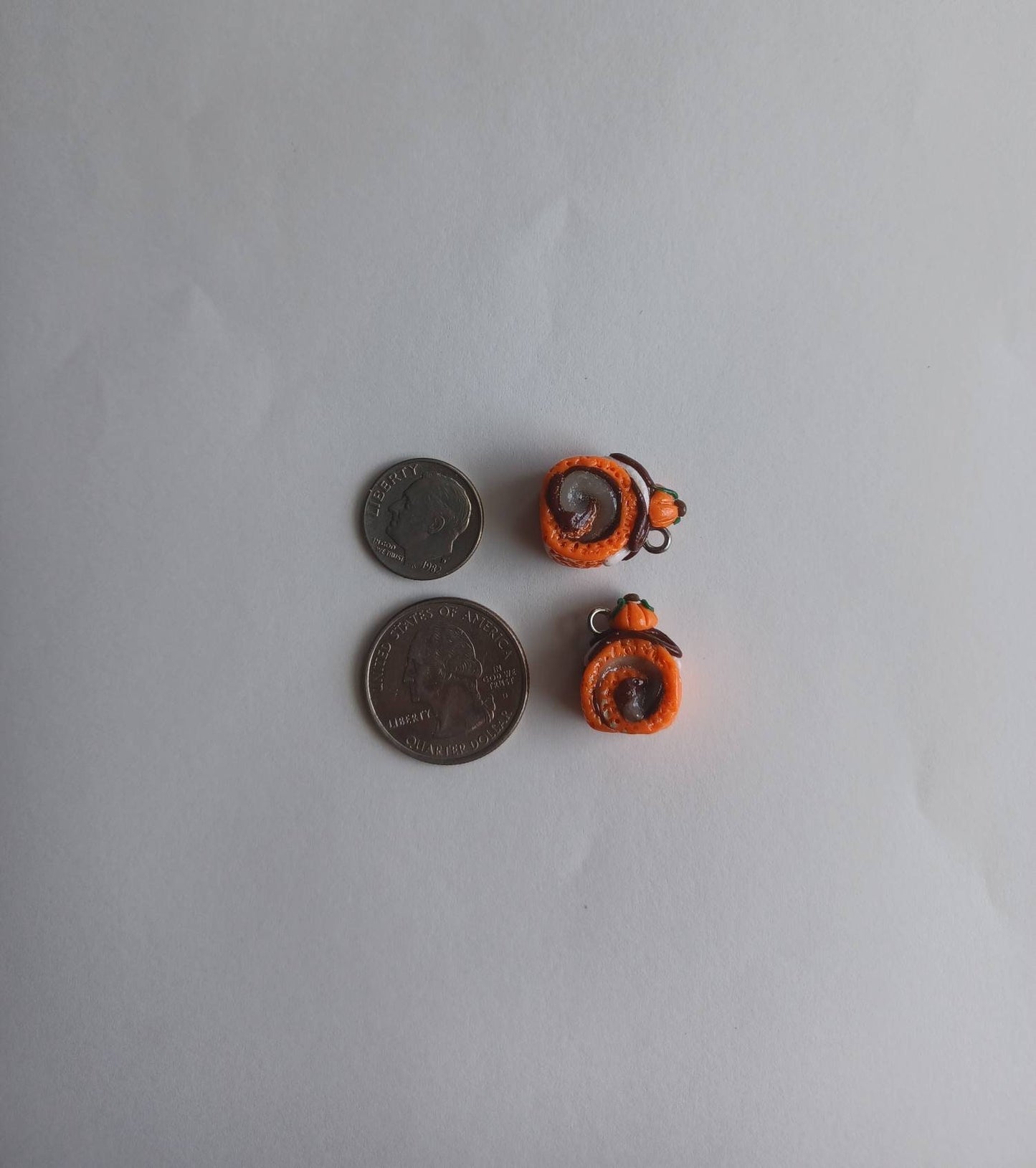 Kawaii pumpkin roll cake charms / polymer clay halloween charms / kawaii clay charms / kawaii clay jewelry / pumpkin cake roll charms