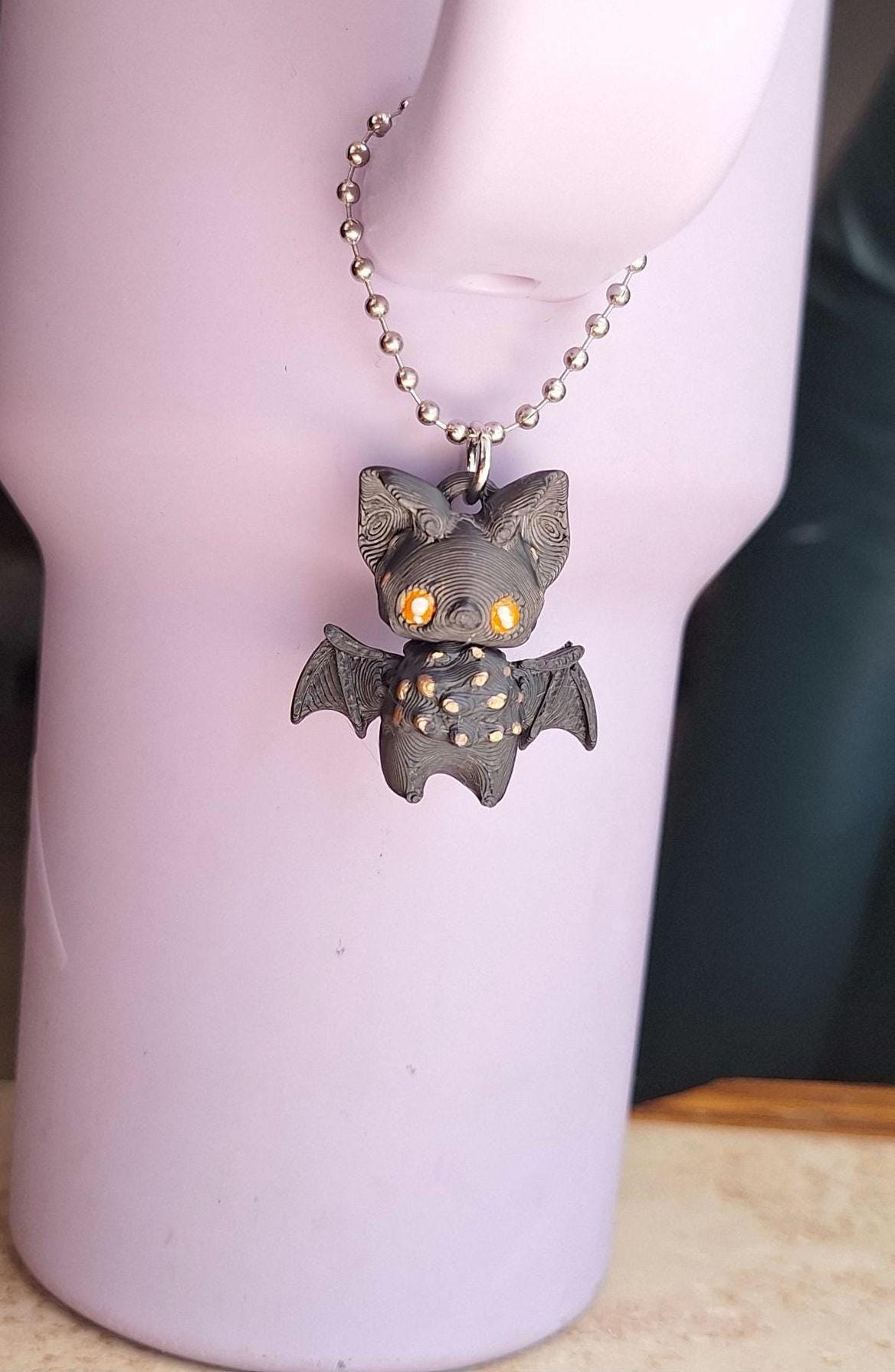3D articulated black bat pixie tumbler charm buddy / 3d printed animals tumbler handle charms Fidget halloween spooky bat pixie charm
