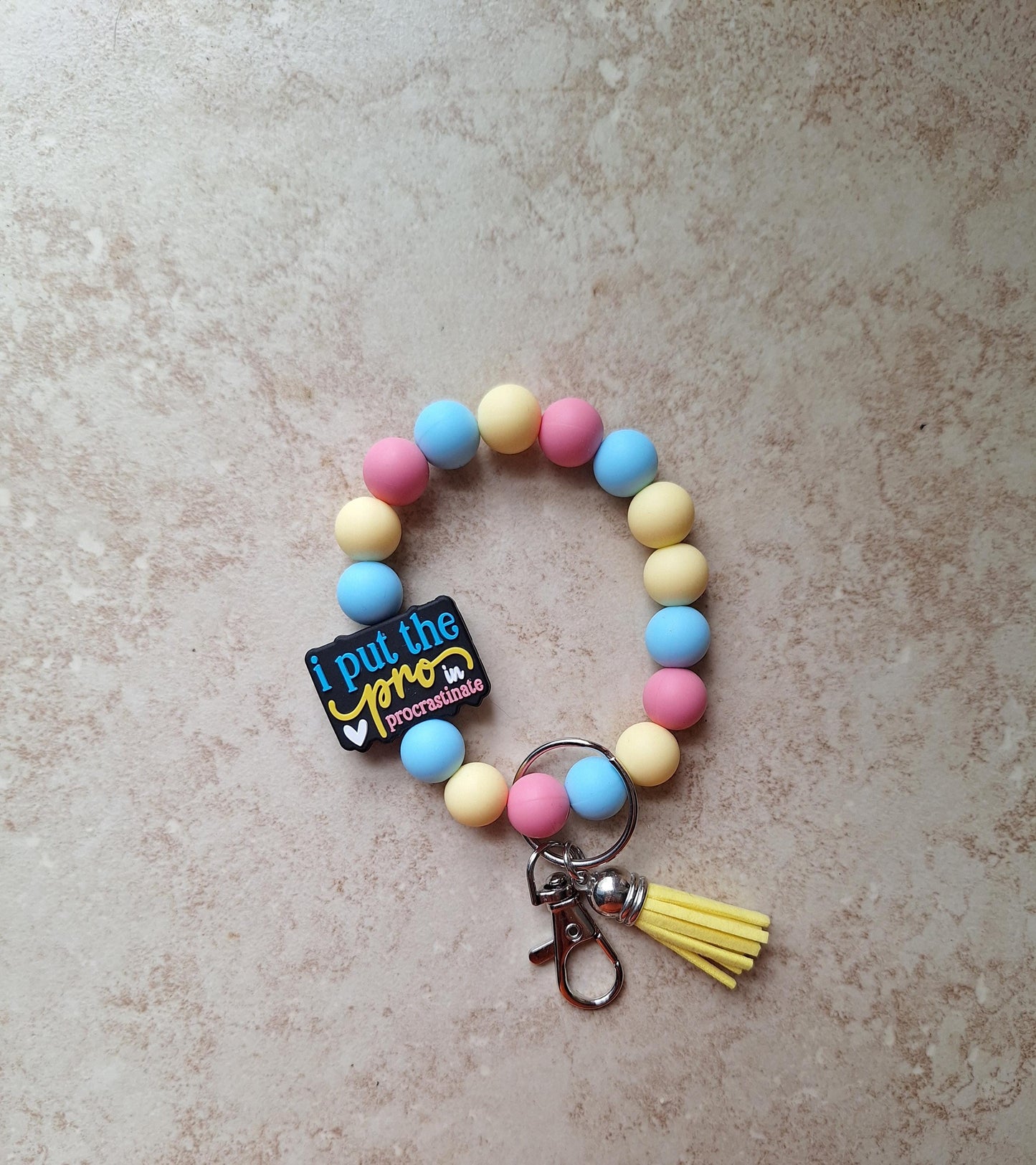 Silicone beaded wristlet keychain I put the pro in procrastination / silicone beaded wristlet keychain / bag accessories key chain gift