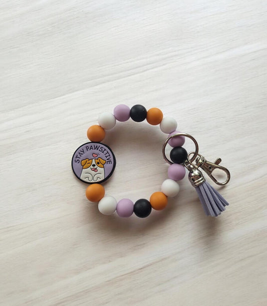 Silicone beaded wristlet keychain stay pawsitive  / dog mom silicone beaded wristlet keychain / stay positive bag accessories key chain gift