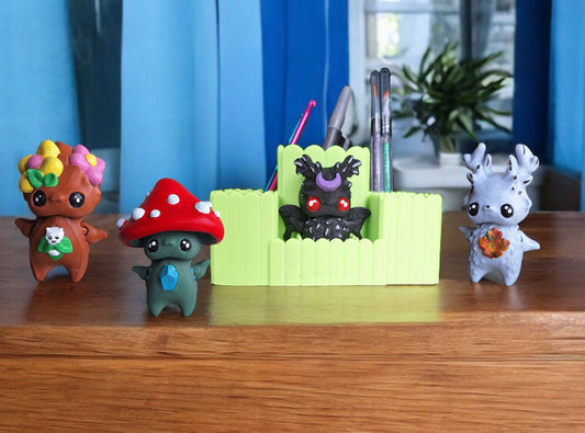 3D printed forest pixies container / kawaii pixie storage display / 3d printed whimsical storage container pencil makeup untensil organizer