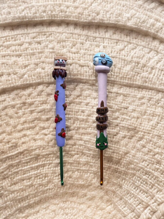Polymer clay lavender smores camping crochet hook