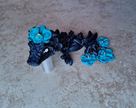 3D articulated iris flower dragon straw cap / 3d printed dragon animals / floral dragon tadling straw topper cover Fidget figurines
