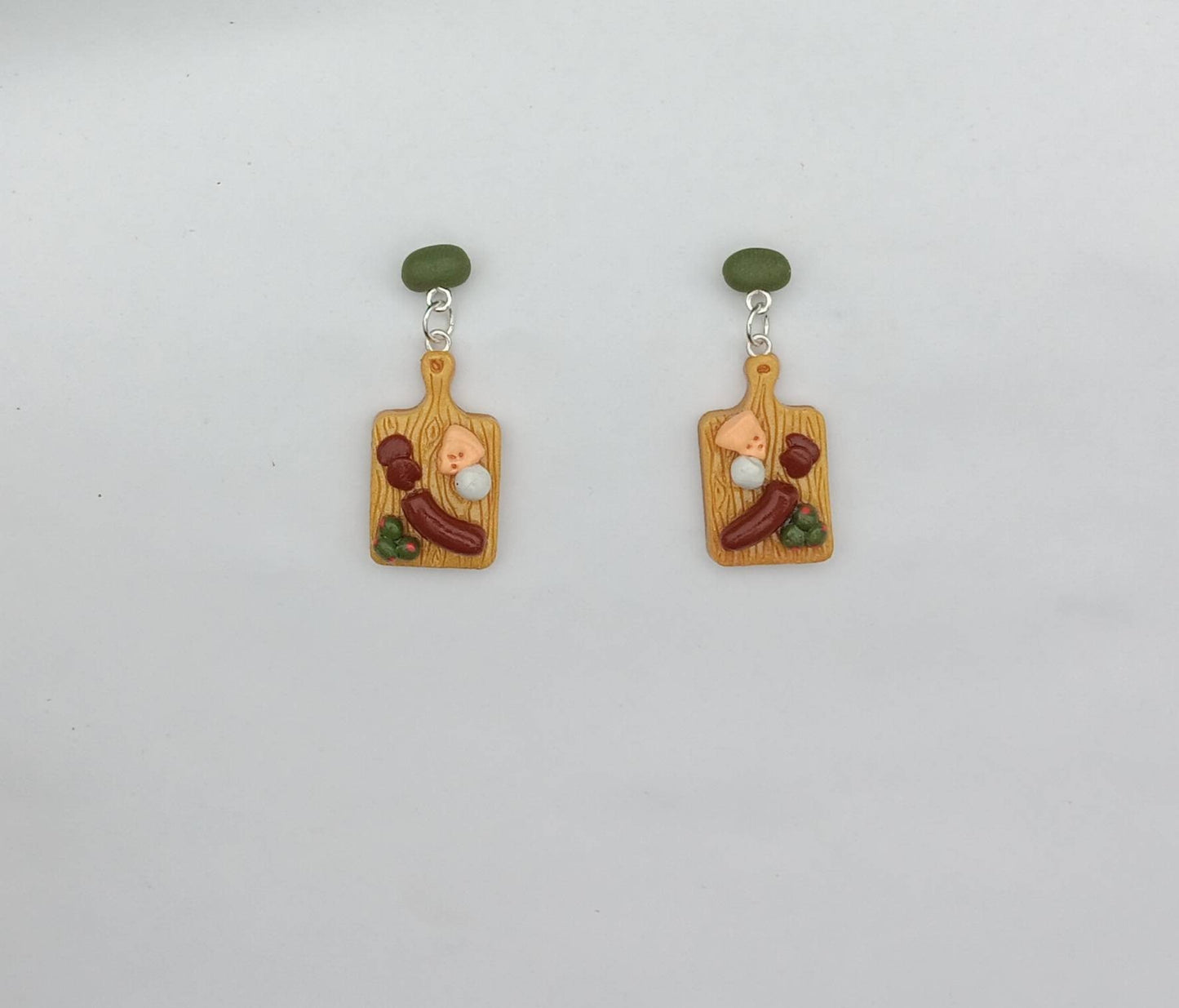 Kawaii food earrings / clay cheese sausage olive earrings / clay food jewelry / charcuterie board earrings / charcuterie board jewelry charm