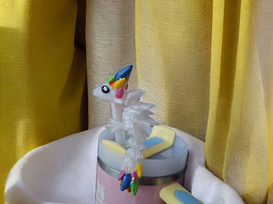 3D articulated crystal gemstone dragon straw cap / 3d printed dragon animals / crystal gem tadling straw topper cover Fidget figurines