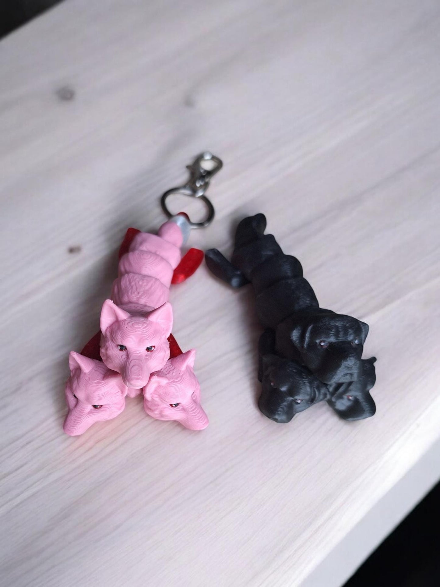 3D articulated pink black baby cerberus dog / 3d printed Cerberus / 3d printed animals figurine knick knack Fidget keychain