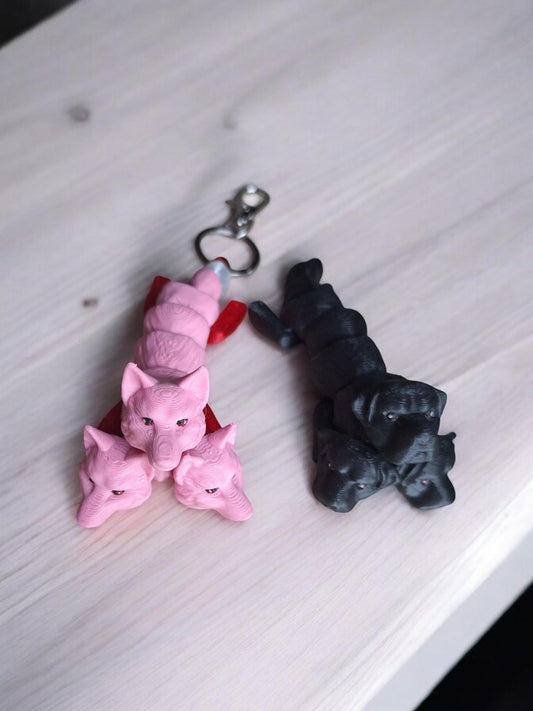 3D articulated pink black baby cerberus dog / 3d printed Cerberus / 3d printed animals figurine knick knack Fidget keychain