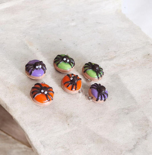 Kawaii clay spider donut charms / polymer clay halloween donut dessert charms / kawaii food charms jewelry progress keeper stitchmarker