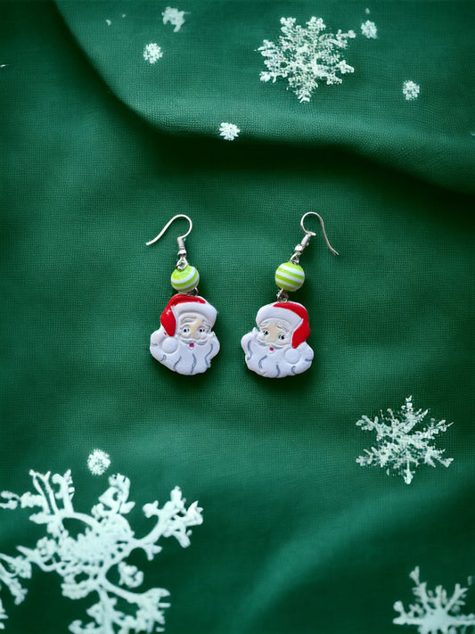 Kawaii clay santa claus earrings / polymer clay vintage santa holiday earrings / christmas holiday winter jewelry / clay santa earrings