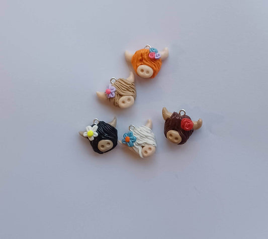 Kawaii highland cow charms / polymer clay floral cow charms / kawaii cow bull charms / kawaii cow jewelry