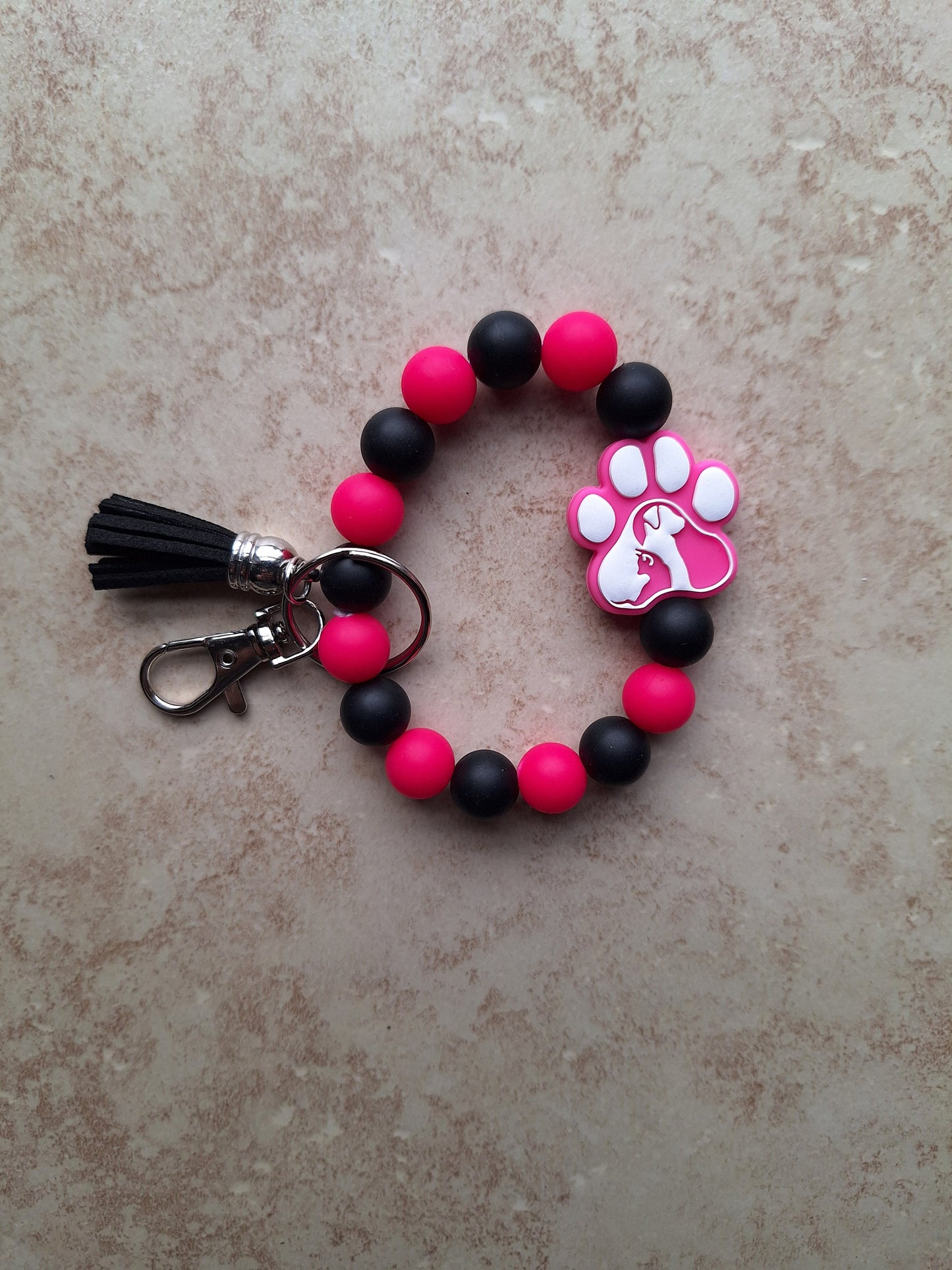 Silicone beaded wristlet keychain / dog mom silicone beaded wristlet pawprint keychain / animal silhouette bag accessories key chain gift