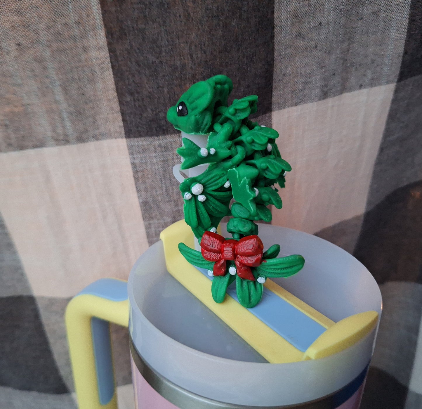 3D articulated mistletoe dragon straw cap / 3d printed dragon animals / winter holiday mistletoe dragon straw topper cover Fidget figurines