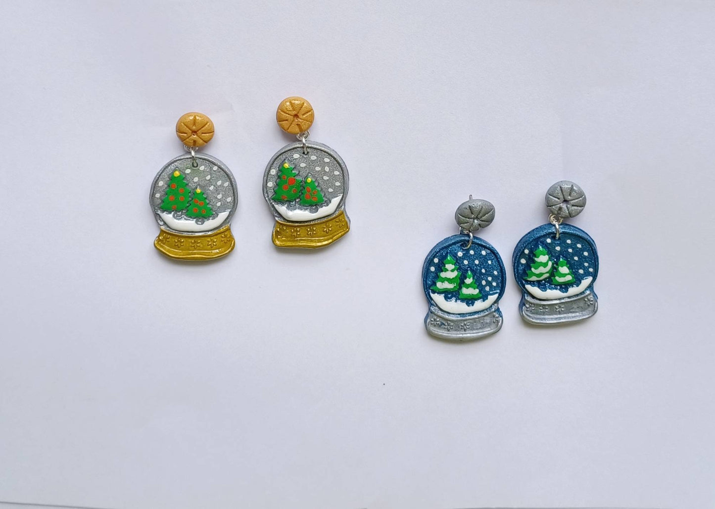 Kawaii snowglobe earrings / polymer clay snow globe holiday earrings / kawaii christmas holiday winter jewelry / clay snowglobe earrings