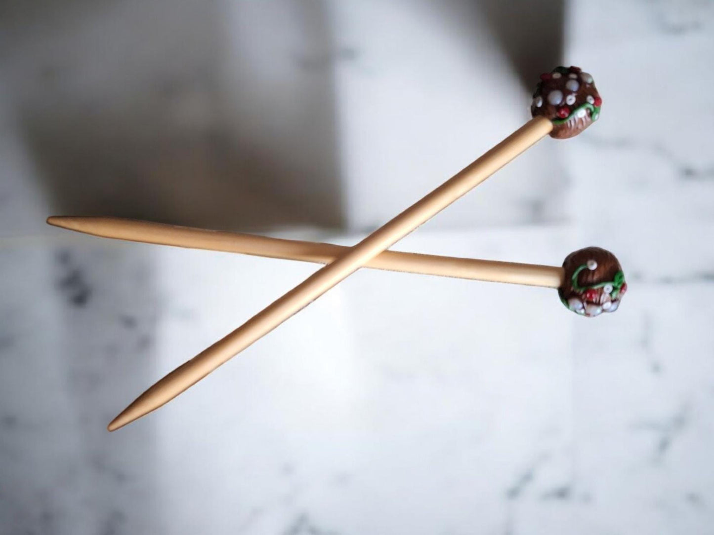 Set of 2 opal rose vine knitting needles / polymer clay knitting needles / decorative floral knitting needles accessory