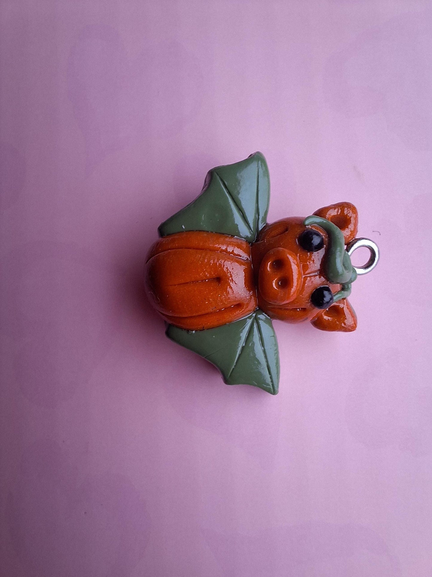Kawaii orange pumpkin bat charm / polymer clay halloween charms pumpkin patch / clay charm jewelry / bat charm stitch marker progress keeper