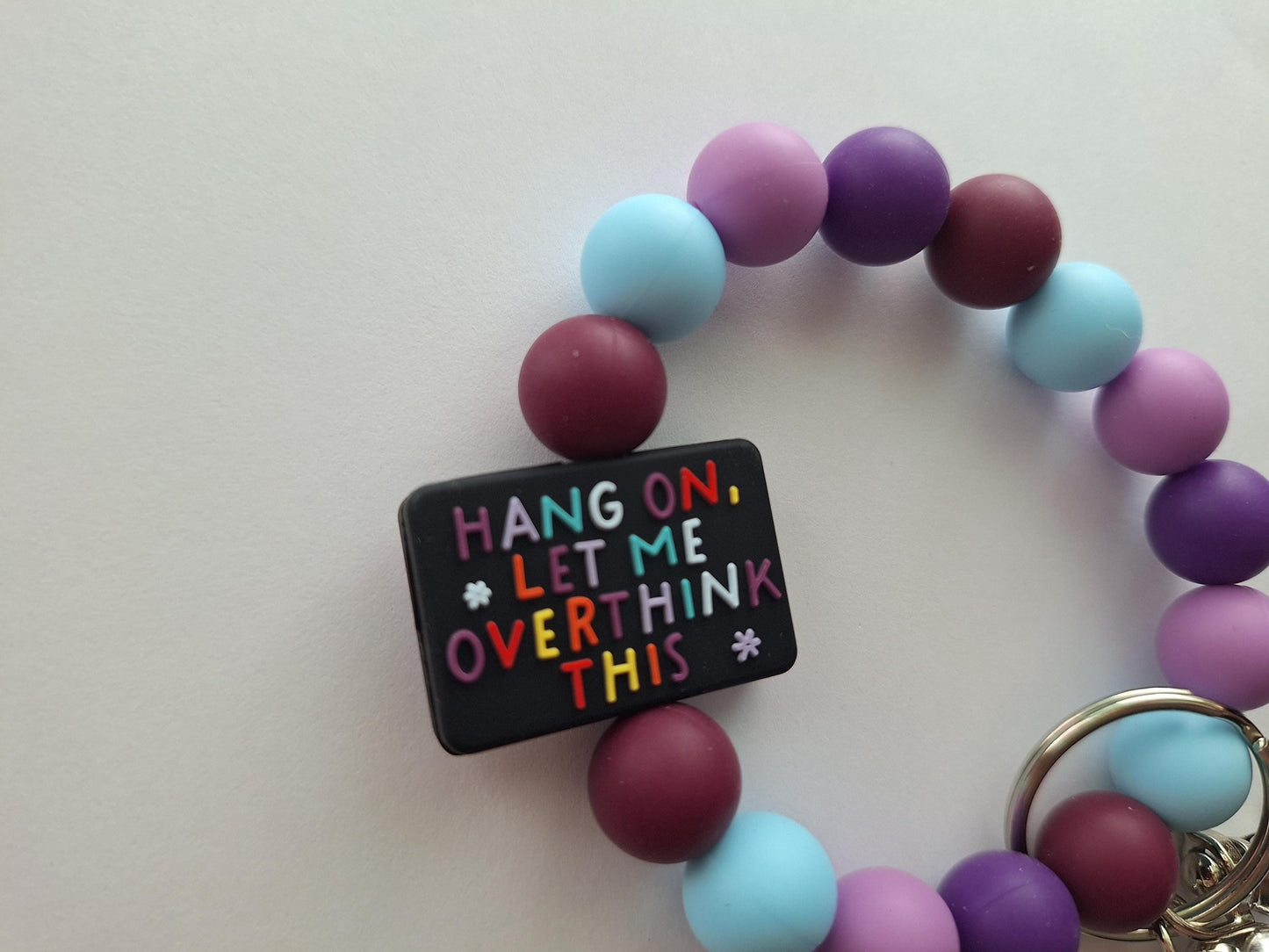 Silicone beaded wristlet keychain hang on let me overthink this / silicone beaded wristlet keychain / bag accessories key chain gift