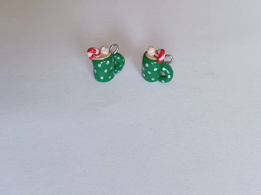 Kawaii coffee peppermint mocha latte charms / polymer clay coffee charms / kawaii food charms / kawaii food jewelry / Christmas charms