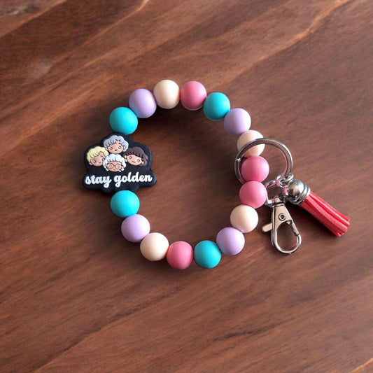 Silicone beaded wristlet keychain stay golden beaded wristlet keychain / pastel colorful bag accessories key chain