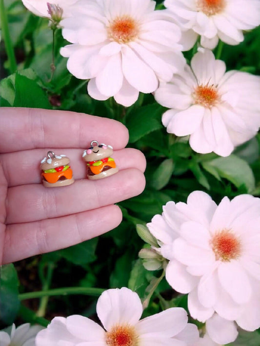 Polymer clay hamburger charms / cute kawaii clay cheese burgerfood charms / clay burger jewelry charm stitch marker progress keeper notions