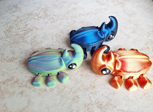 3D articulated green orange rainbow rhino beetle / 3d printed beetle bug/ 3d printed animals figurine knick knack Fidget
