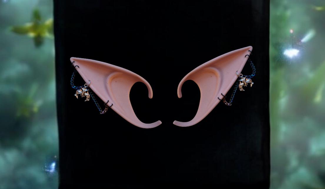 Bat multicolor rainbow chain rubber fairy pixie elf ears / halloween costume accessory cosplay elf ears / painted elf ears with earrings