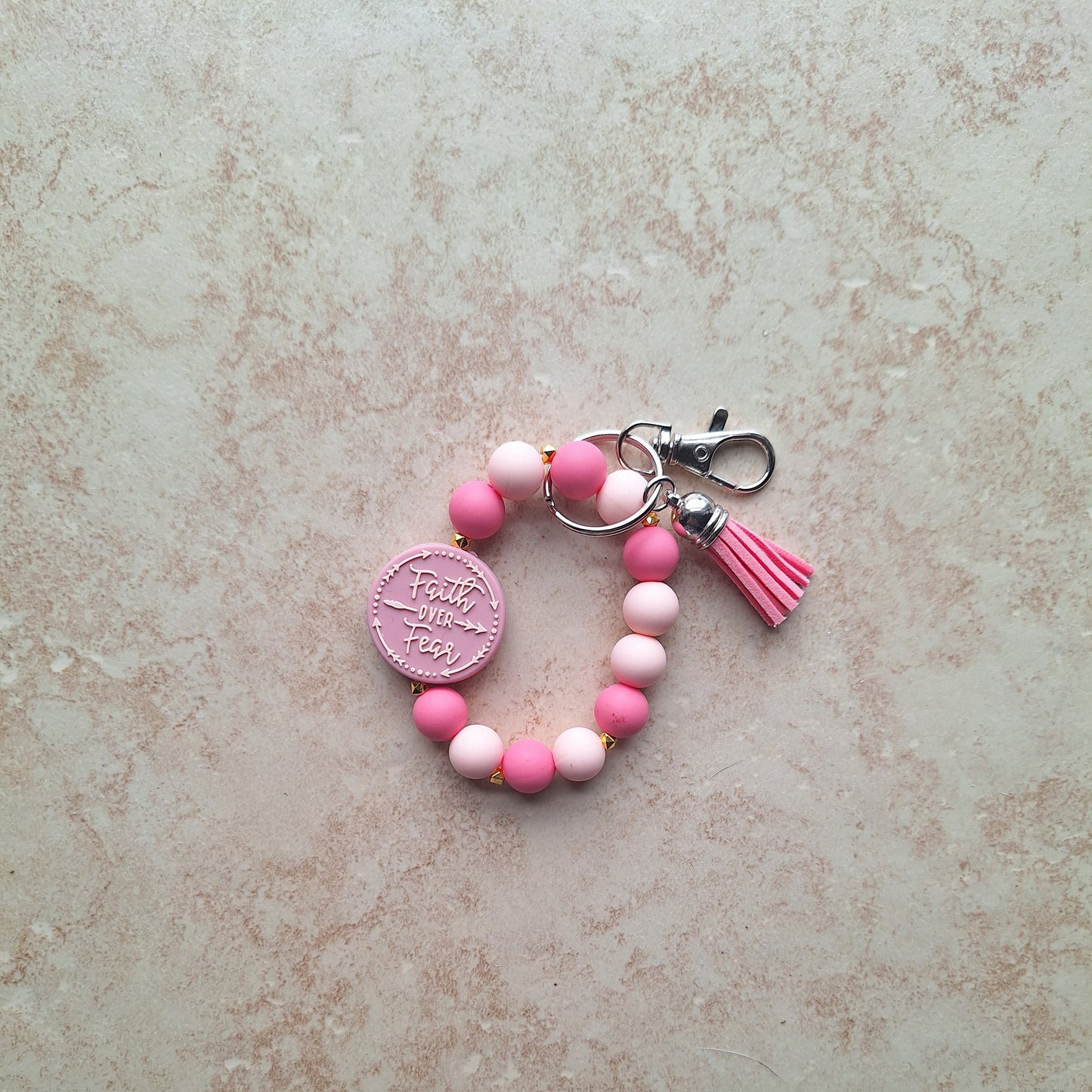 Silicone beaded wristlet keychain / faith over fear silicone beaded wristlet keychain / religious faith bag accessories key chain gift