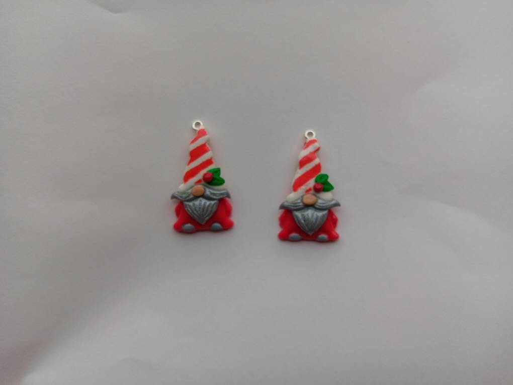 Kawaii christmas candy cane  gnome charms / polymer clay gnome charms / kawaii christmas holiday charms / gnome charms