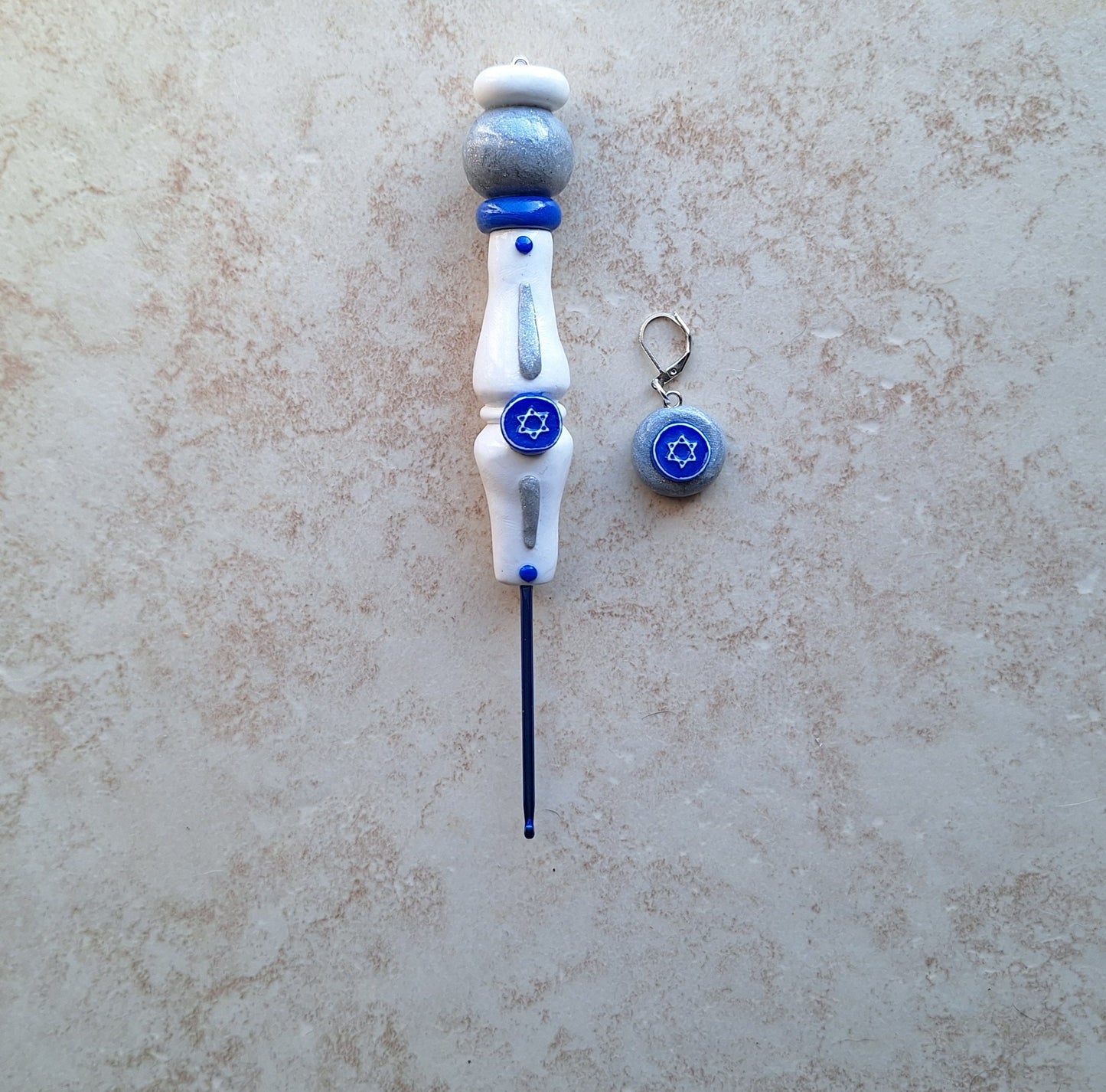 Polymer clay Hanukkah star of David crochet hook