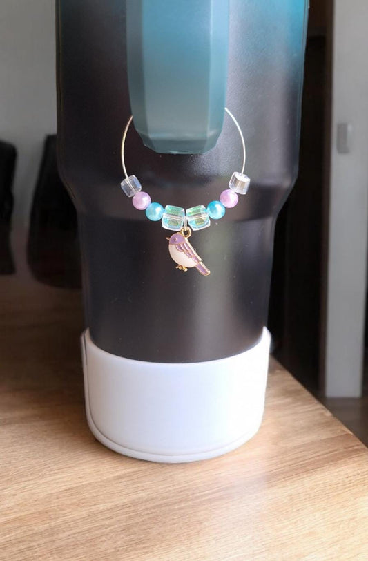 kawaii faux pearl teal purple bird handle charm tumbler accessories / tumbler charm buddy / enamel bird tumbler handle charm