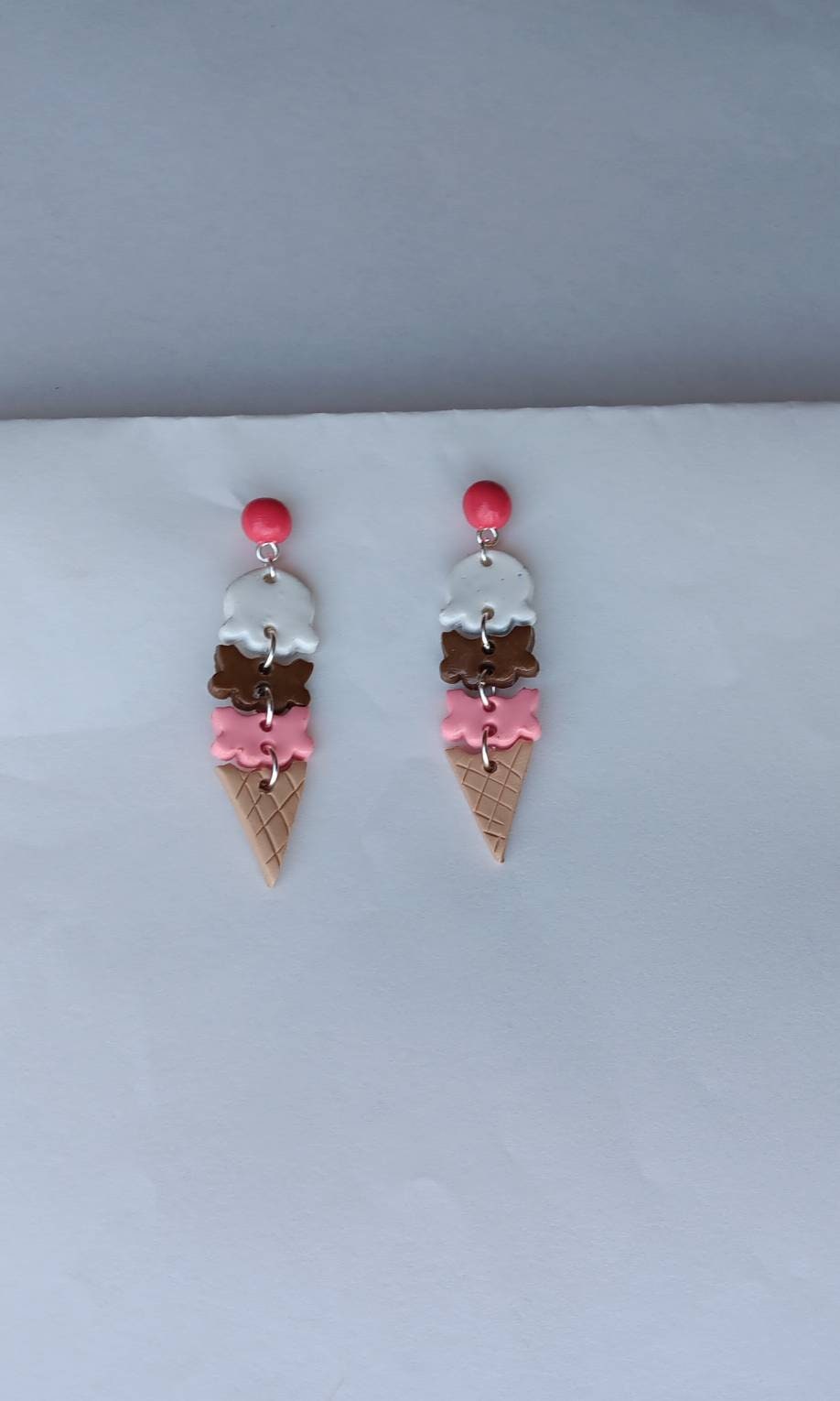 Kawaii ice cream scoop cone earrings / polymer clay ice cream dangle earrings / clay food jewelry / clay neopolitan ice cream earrings