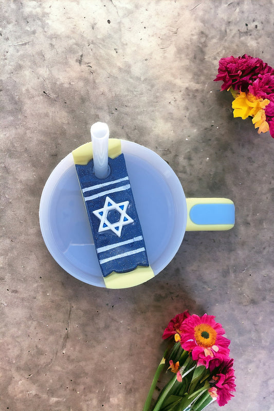 Polymer clay straw tag for stanley tumbler topper tumbler accessories / star of david tumbler topper tag / star of David tumbler accessories