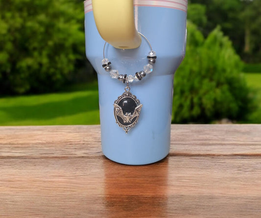 faux pearl black red bat cameo charm tumbler accessories tumbler charm  buddy / bat autumn fall halloween cup handle charm