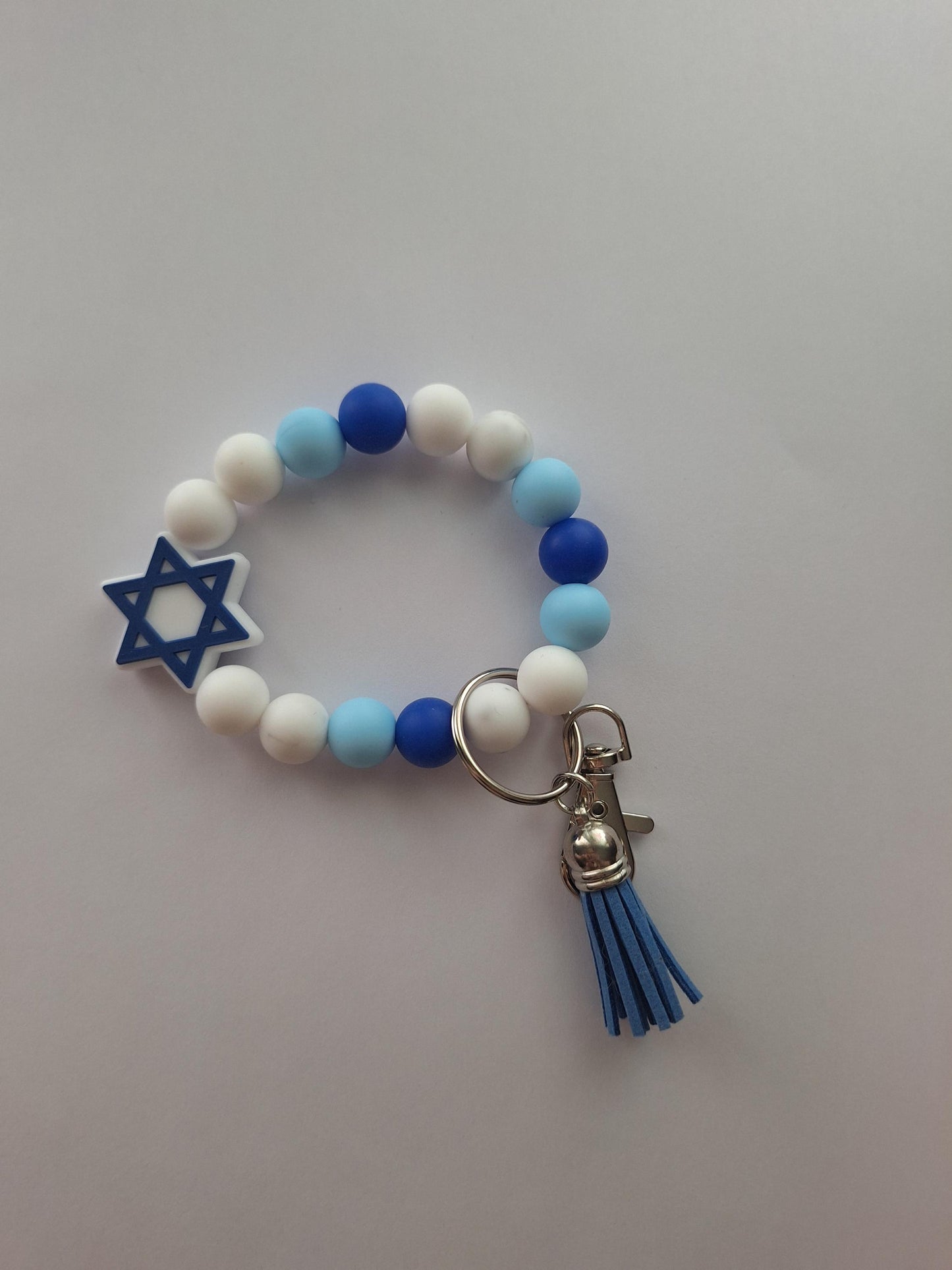 Silicone beaded wristlet keychain / jewish hannukah beaded wristlet religious keychain / star of David scene bag accessories key chain gift