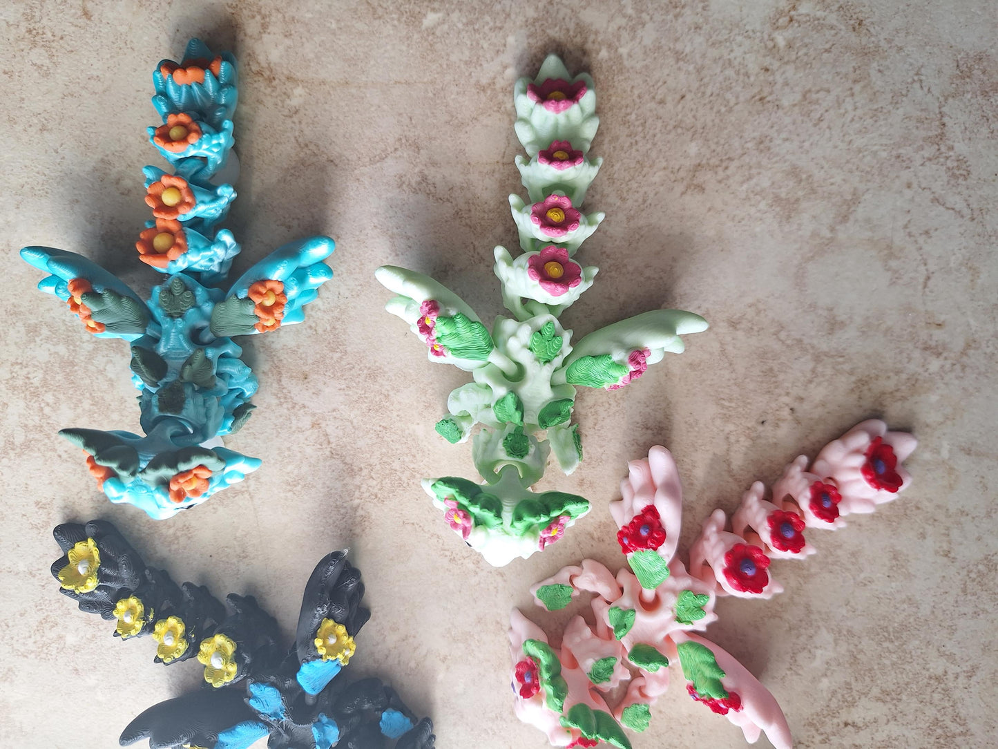 3D articulated floral axolotl dragon kosha / dragon straw cap / axolotl straw topper cover / 3d printed tumbler accessories