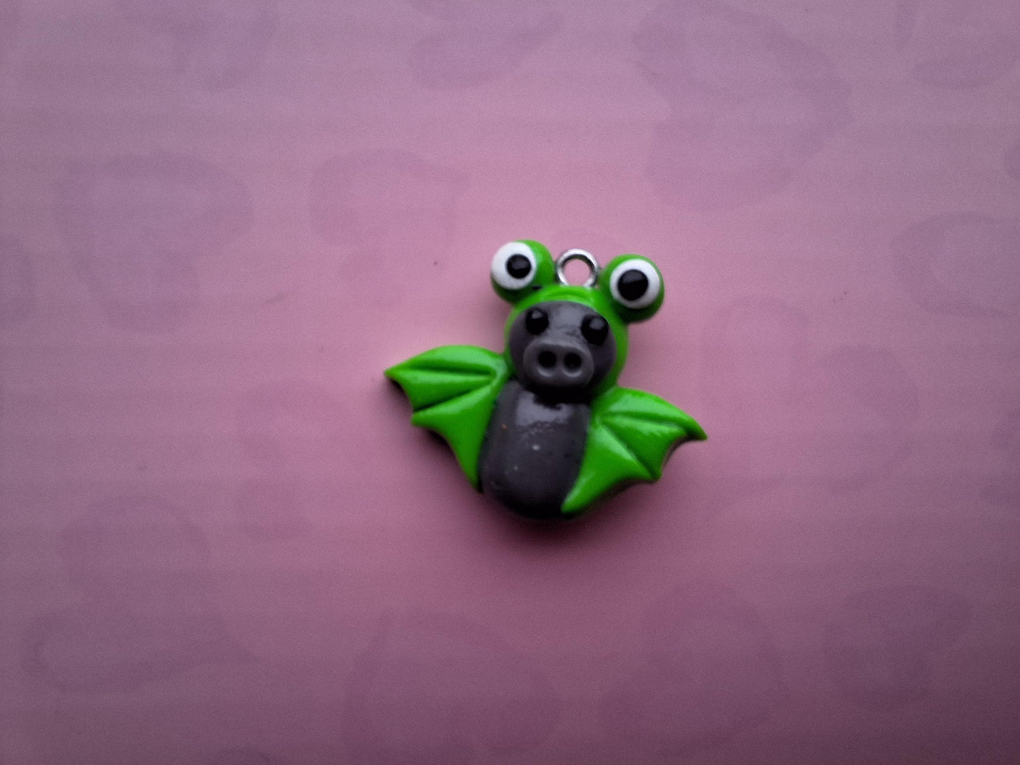 Kawaii frog bat charm / polymer clay holiday charms / clay charm jewelry / bat charm stitch marker progress keeper