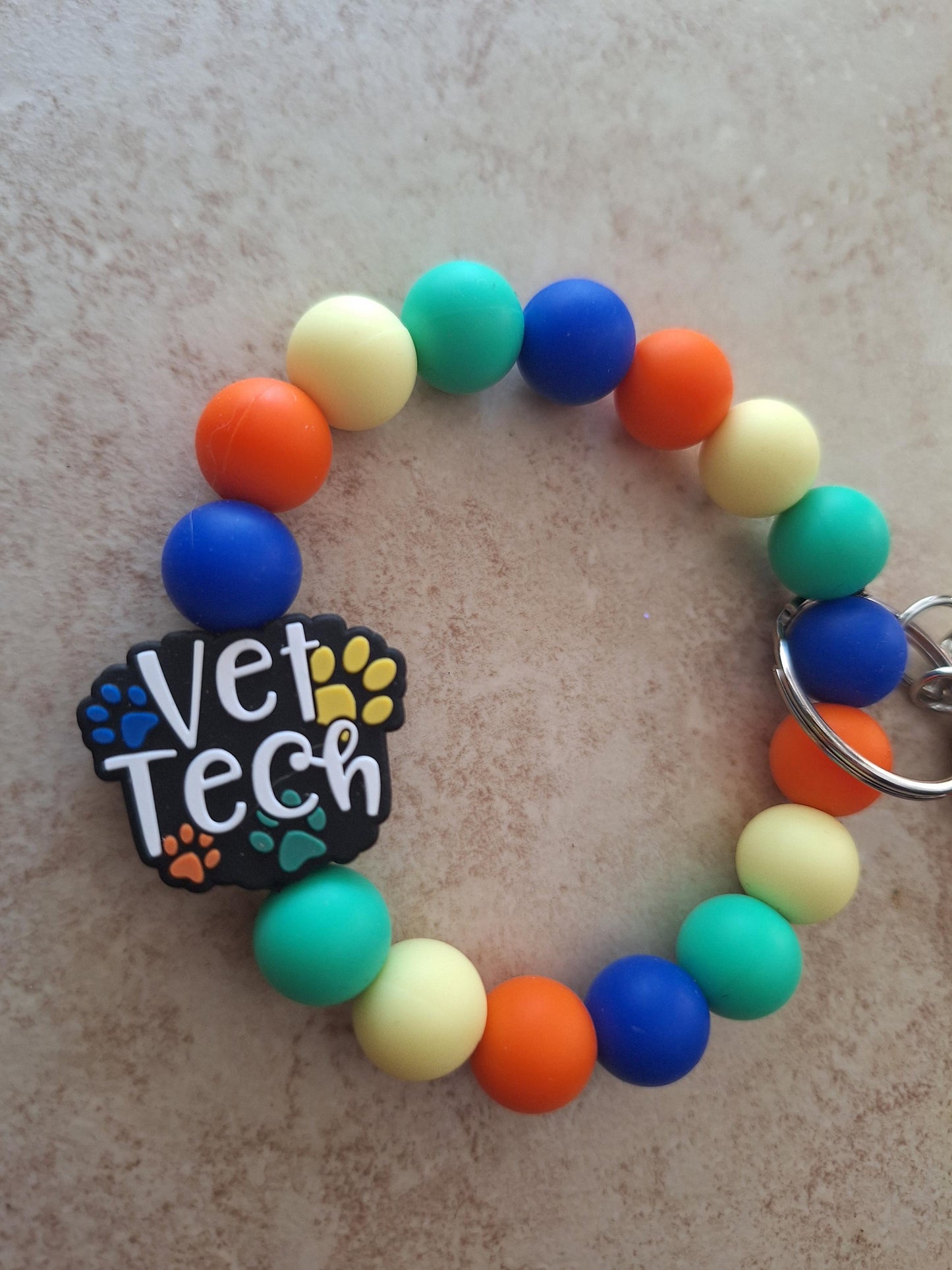Silicone beaded wristlet keychain vet tech / dog puppy cat animal silicone beaded wristlet keychain / dog mom bag accessories key chain gift