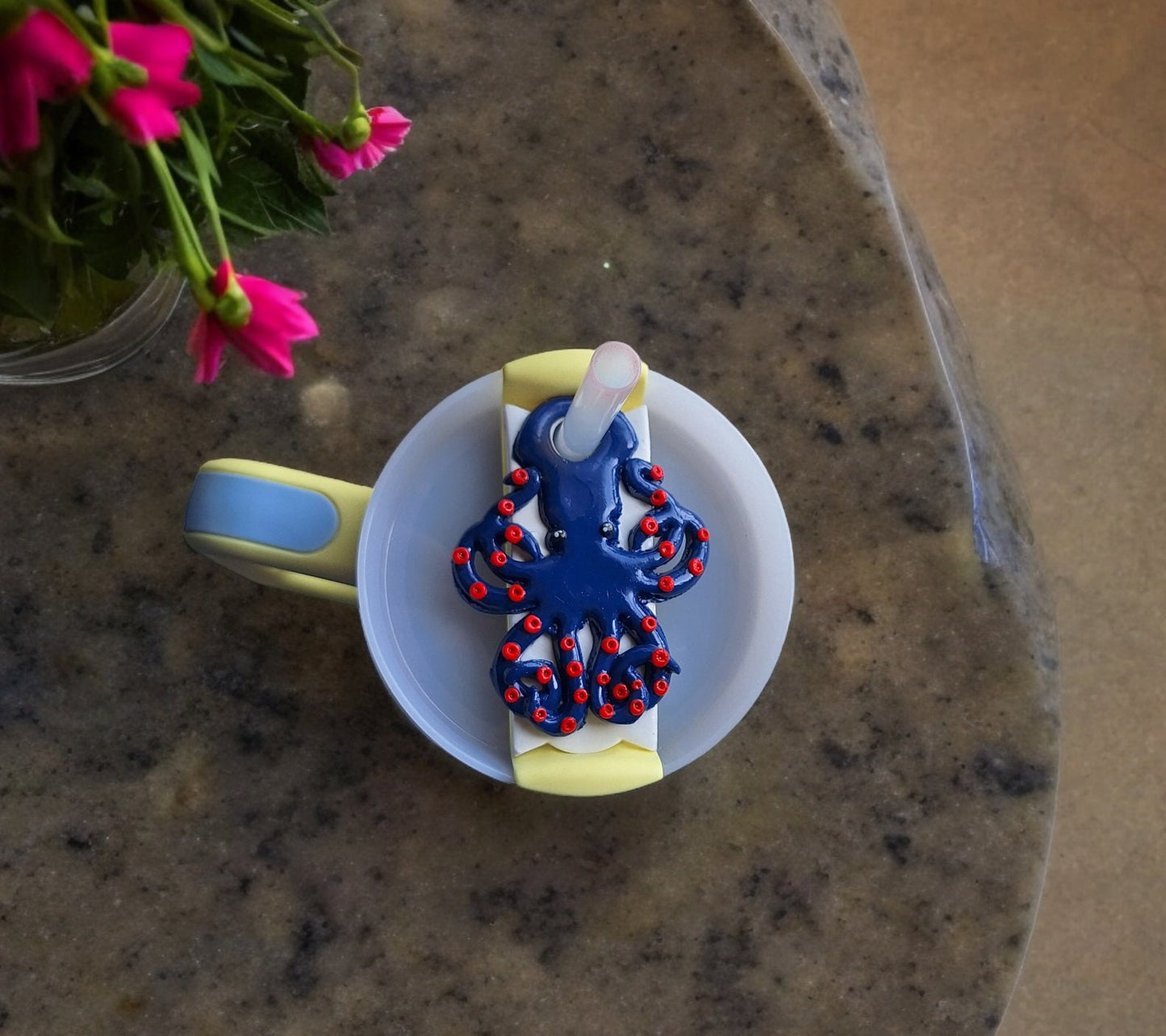 Polymer clay straw tag tumbler topper / clay tumbler accessories / octopus tumbler topper straw tag beach nautical tumbler accessories