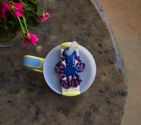 Polymer clay straw tag tumbler topper / clay tumbler accessories / octopus tumbler topper straw tag beach nautical tumbler accessories